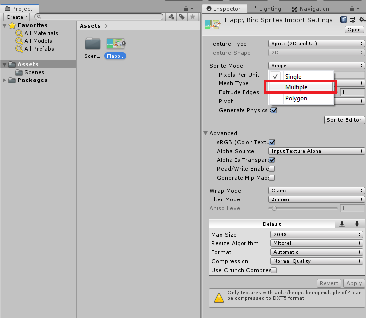 Importing Flappy Bird Sprites to unity