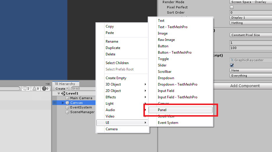 creating a UI panel in unity 3d