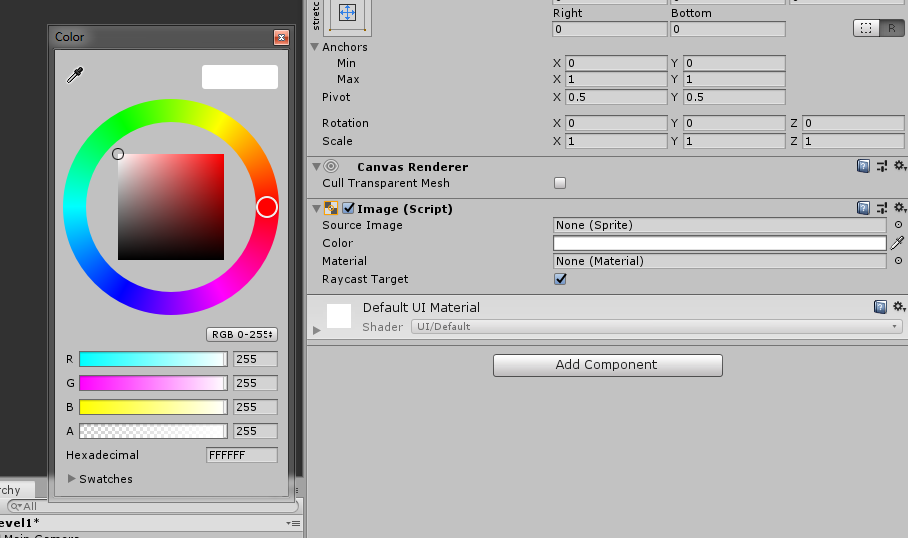 changing the color of the panel in unity 3d UI