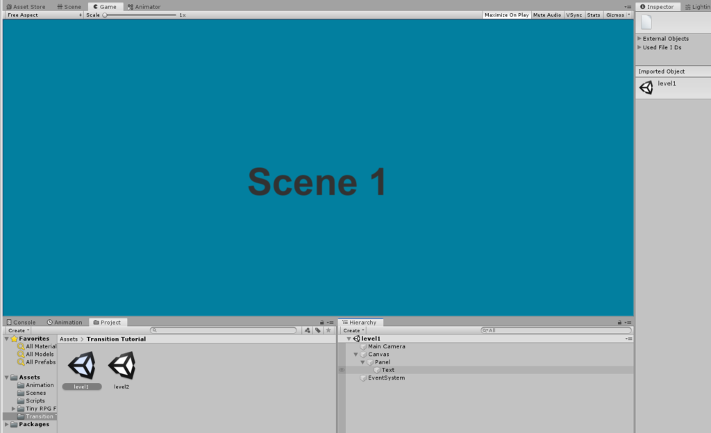 unity 3d transition between game scene level 1