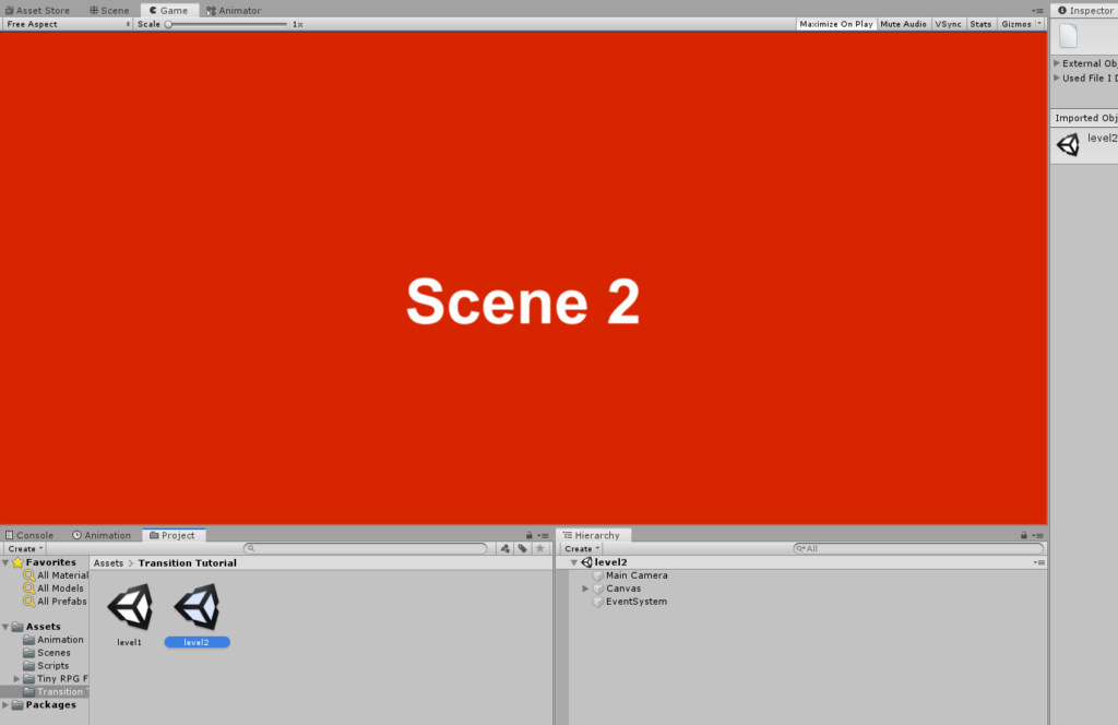 unity 3d transition between game scene level 2