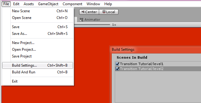 unity 3d build settings shortcut keys menu