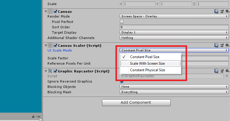 unity 3d canvas scaler scale with screen size