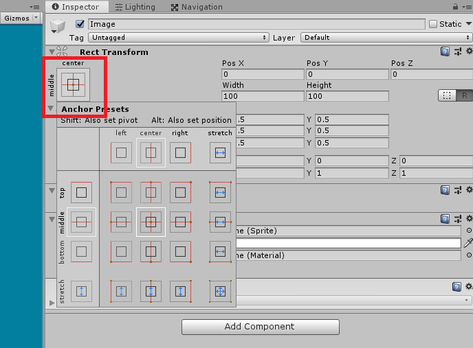 unity 3d rect transform anchor preset window