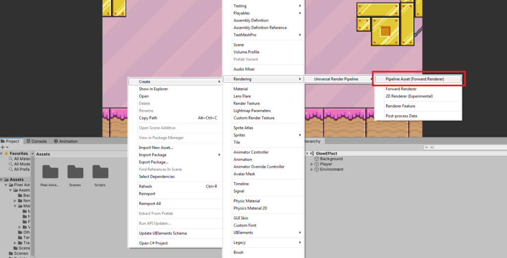 Unity Creating Universal Render Pipeline Asset