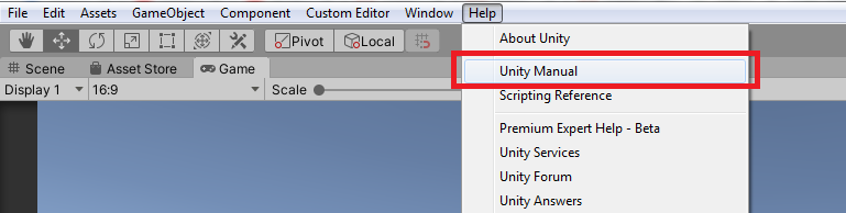 unity manual menu