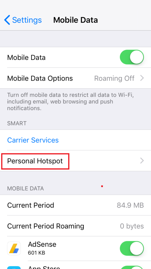 iPhone mobile data settings