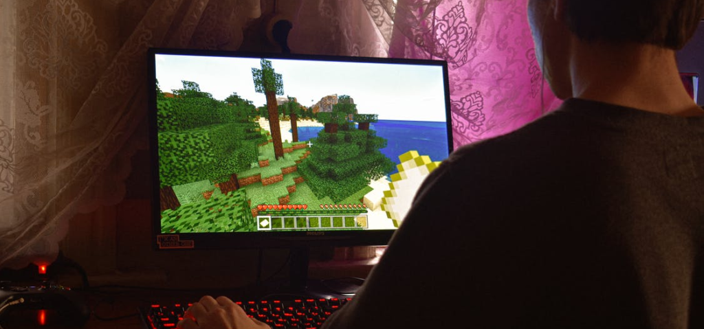 gamer playing minecraft game